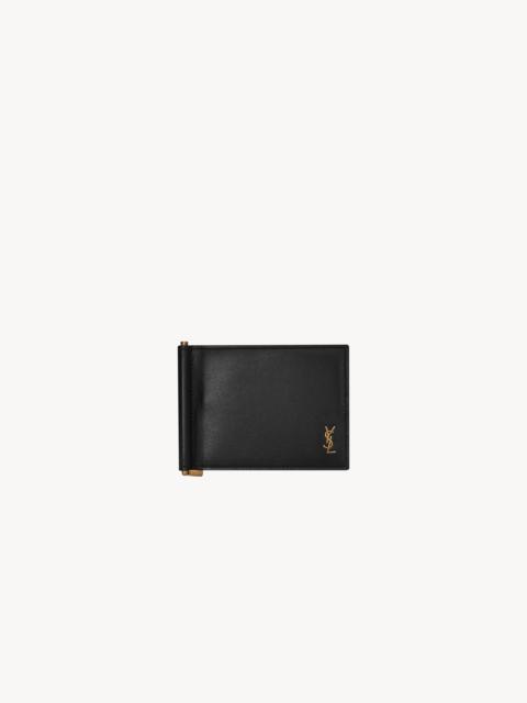 SAINT LAURENT TINY CASSANDRE BILL CLIP WALLET IN SHINY LEATHER