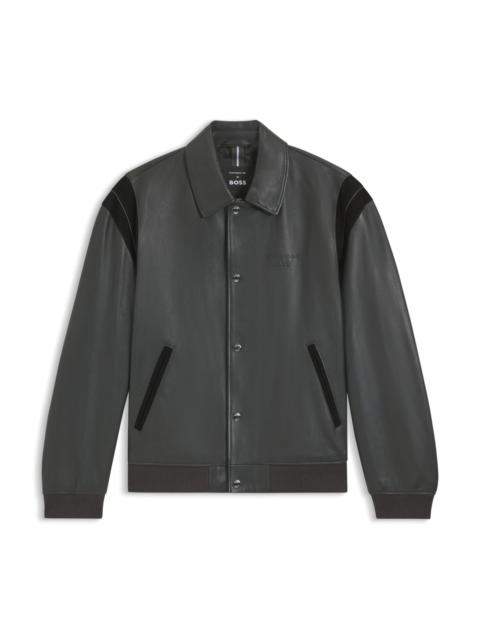 BOSS PORSCHE X BOSS LEATHER JACKET WITH CONTRAST DETAILS