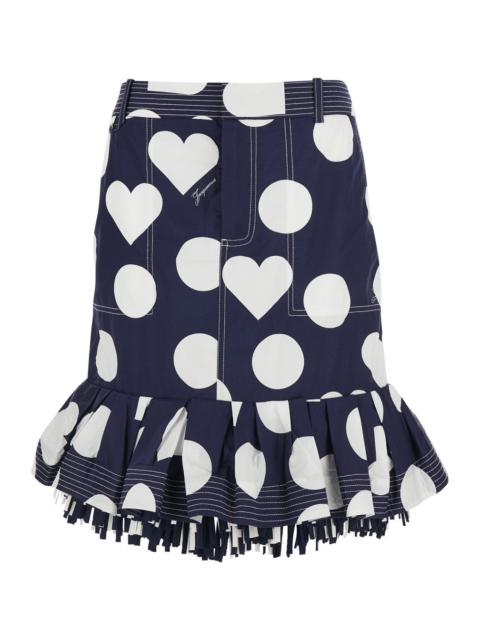 JACQUEMUS Jacquemus Women 'La Jupe Cabana' Blue Skirt With Hearts Polka Dot Motif And Fringed Hem In Cotton Wo