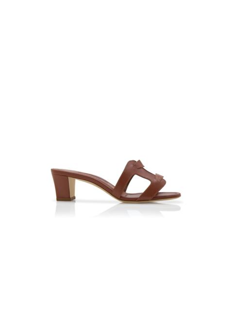 Manolo Blahnik Brown Nappa Leather Open Toe Mules