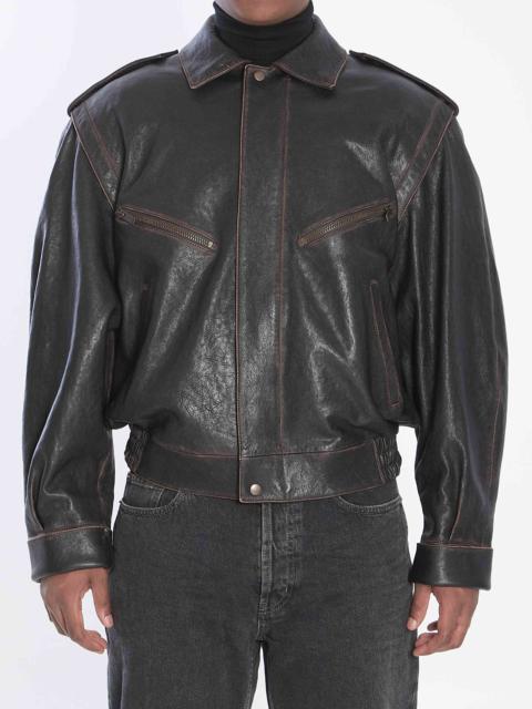 Saint Laurent Men Lambskin Leather Bomber Jacket