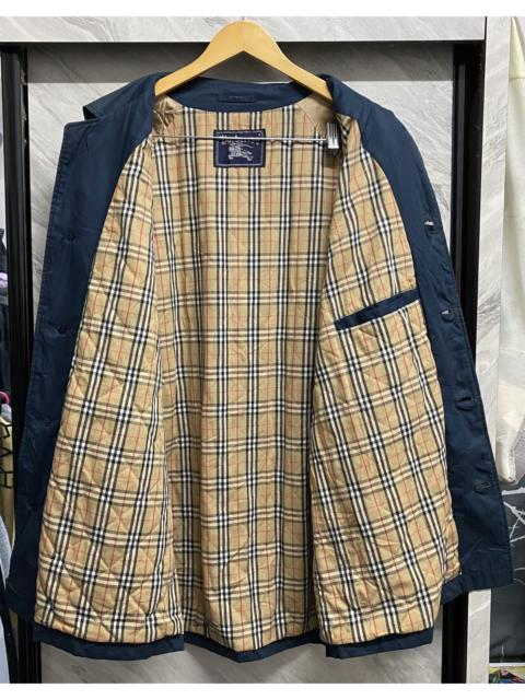 Burberry 90s Burberrys Embroidered Red Logo Mac Coat Navy Blue