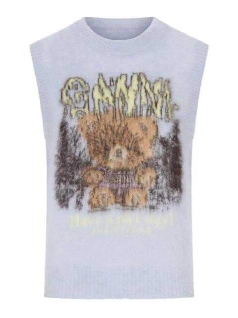 GANNI Ganni Women Crewneck Knitted Vest With Front Graphic Intarsia