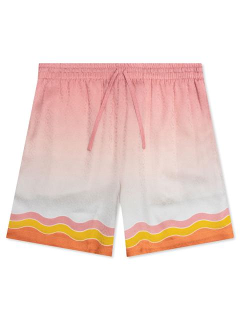 CASABLANCA RAINBOW MONOGRAM PRINTED SILK SHORTS - WHITE