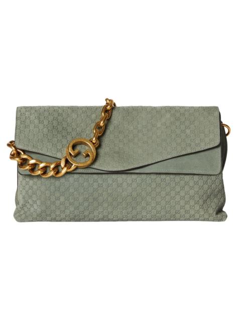 GUCCI GUCCI $4600 Sage Green GG Suede Large With Chain Shoulder Ba