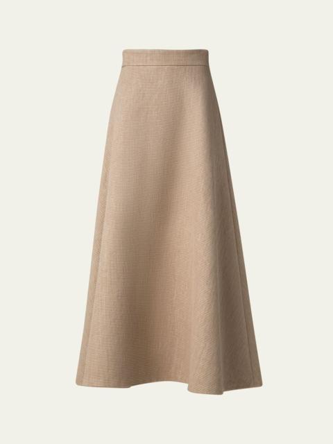 AKRIS Flared Raffia Leather Trim Midi Skirt