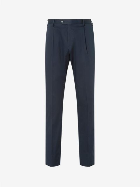 CORNELIANI Blue one-pleat stretch cotton gabardine trousers
