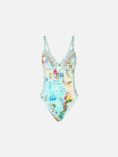 CAMILLA RUCHED PANELLED TRIANGLE ONE PIECE WITH KNOT FRONT