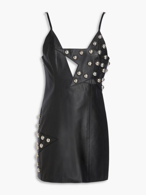 AREA Cutout studded leather mini dress