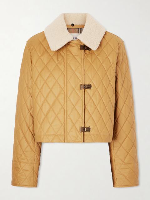 Burberry Cropped Shearling-trimmed Coated-cotton Jacket