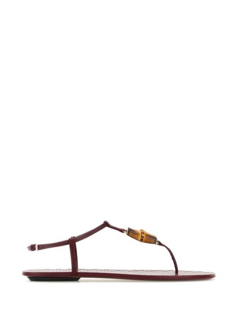 Gucci Women Burgundy Leather Thong Sandals