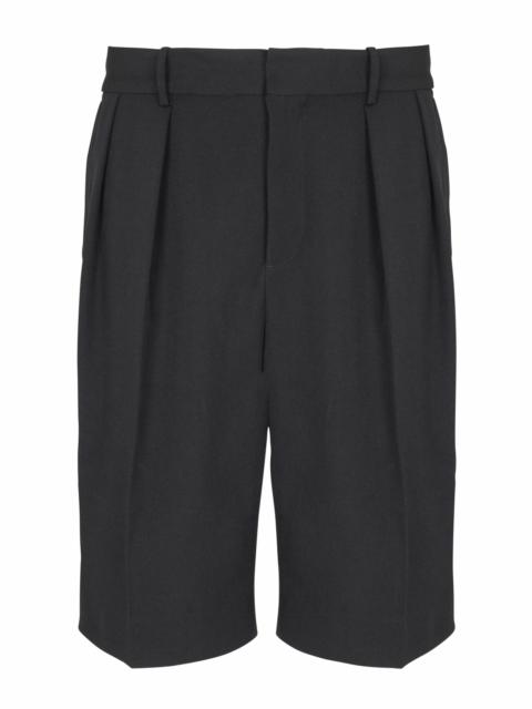 Balmain Balmain Grain de poudre pleated Bermuda shorts in Black at Nordstrom