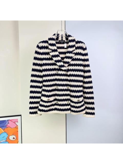 CHANEL Chanel 21C blue and white striped knit cardigan
