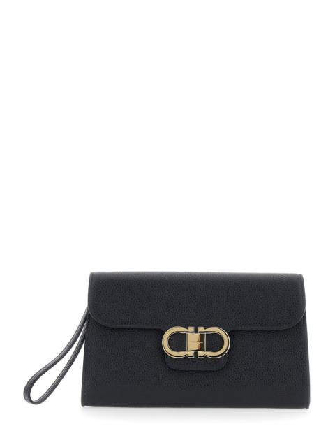 FERRAGAMO Ferragamo Women Black Clutch With Double Gancini Buckle On The Front In Grained Leather For Women