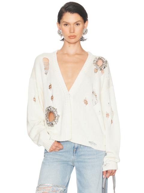 AREA Distressed Crystal Cardigan