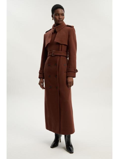 KAREN MILLEN Wool Pu Mix Tailored Belted Trench Maxi Coat