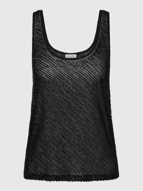 ST. AGNI Glass Beaded Mesh Top - Jet Black