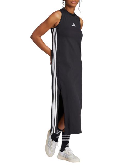 adidas Essentials 3-Stripes Racerback Midi Dress in Black/White at Nordstrom