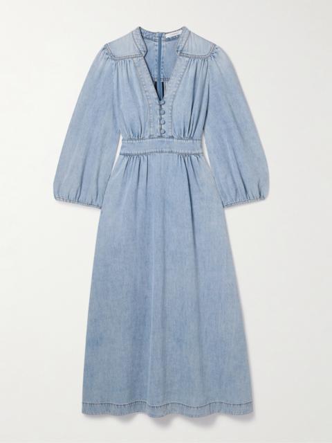 Zimmermann Lucky Gathered Denim Midi Dress