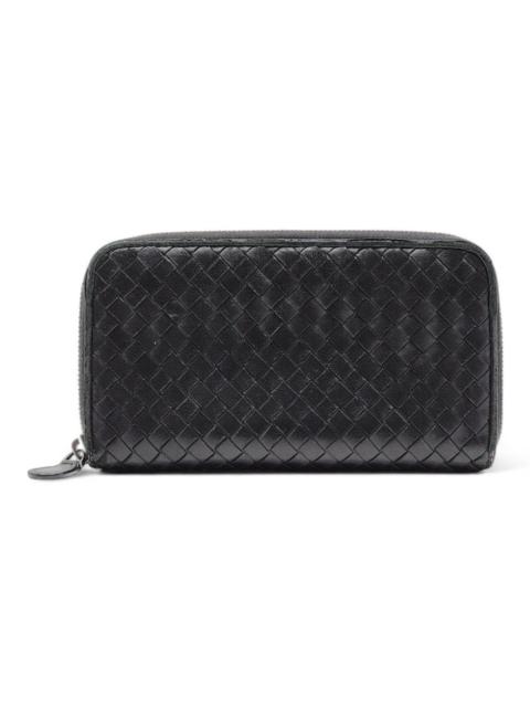 Bottega Veneta Intrecciato Leather Zip Around Wallet in Black