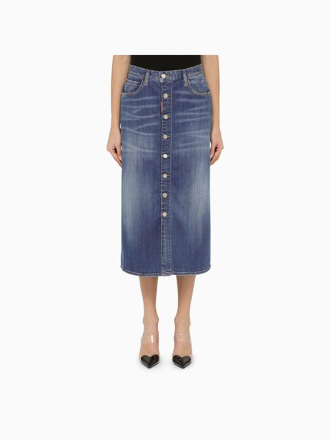 Dsquared2 Navy Blue Denim Skirt With Buttons