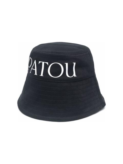 Black Bucket Hat With Wide Brim And Lettering Print In Cotton Woman