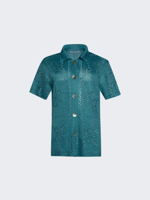 CALLE DEL MAR Floral Tile Short Sleeve Shirt Lake Blue