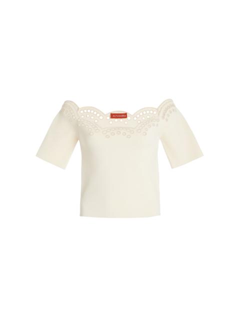 Altuzarra Posy Embroidered Knit Off-The-Shoulder Top ivory