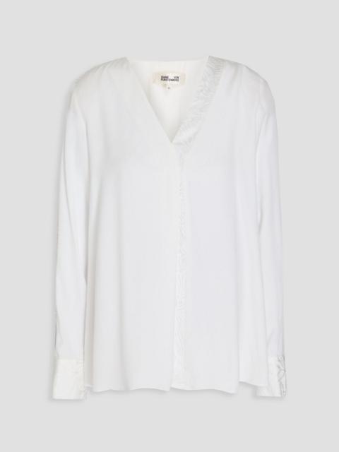 DIANE VON FURSTENBERG Linsette lace-trimmed crepe de chine top