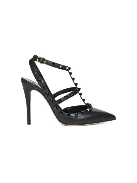 Valentino Garavani Women Black Calf Leather Rockstud Slingback
