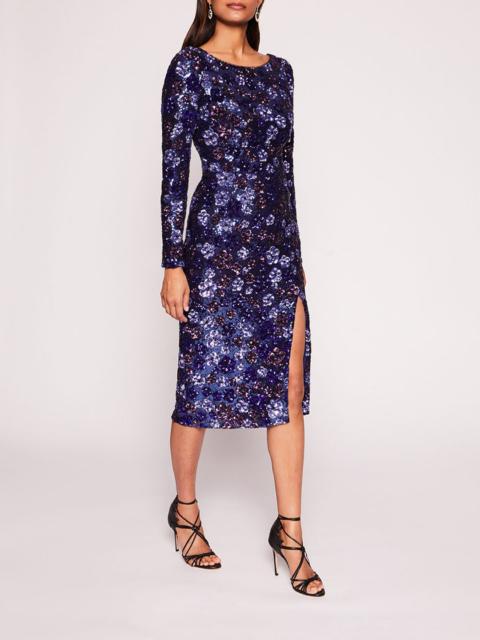 Marchesa SEQUIN BOUQUETS MIDI DRESS