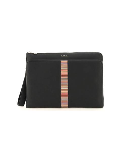 Signture Stripe Leather Pouch