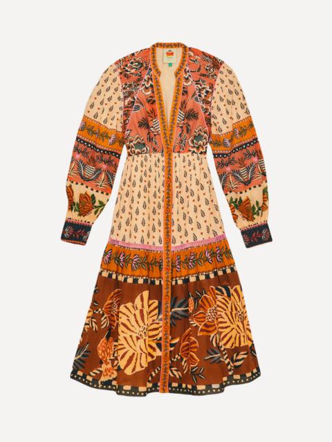 FARM RIO Beige Ainika Flora V-Neck Midi-Dress
