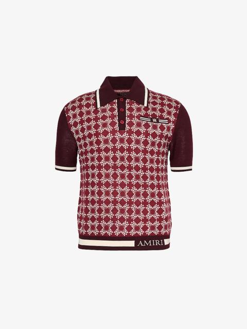 Regular-fit graphic-pattern wool-blend knit polo shirt