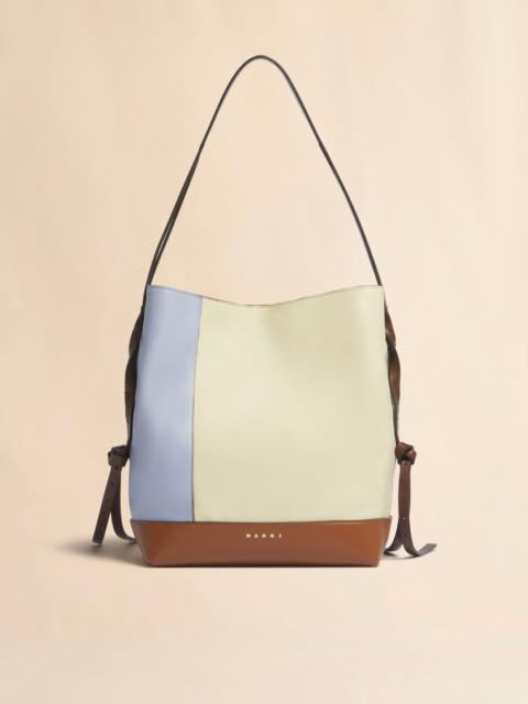 Marni BLUE CREAM AND BROWN LEATHER POD 2.0 SMALL HOBO BAG