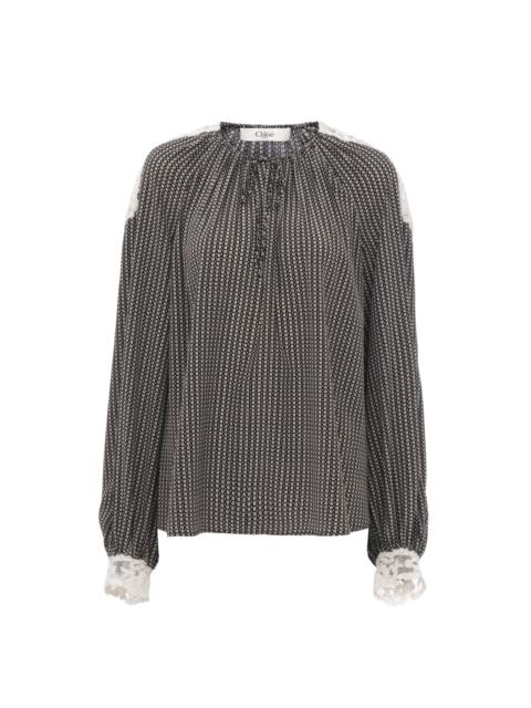 Chloé OPEN-NECK TOP IN CRÊPE DE CHINE & LACE