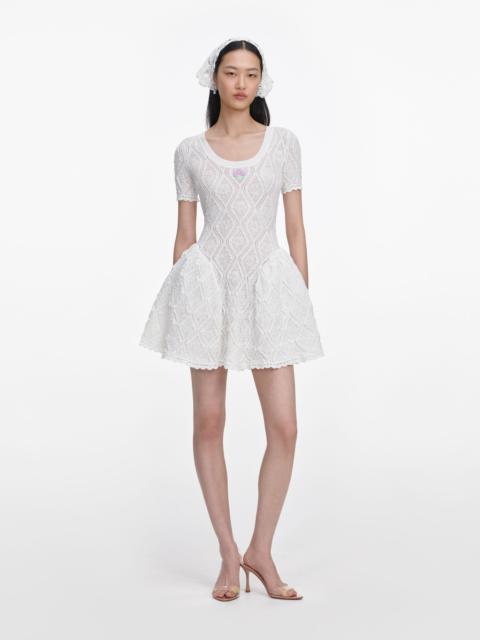 self-portrait White Pointelle Knit Flared Mini Dress