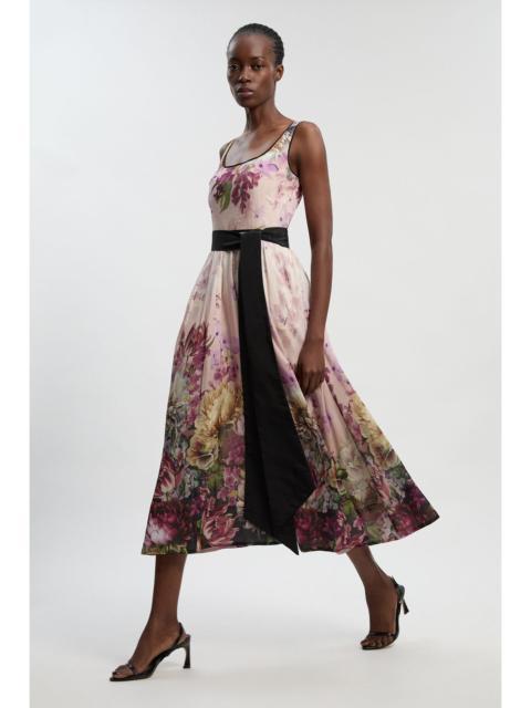 KAREN MILLEN Floral Print Silk Cotton Strappy Woven Maxi Dress