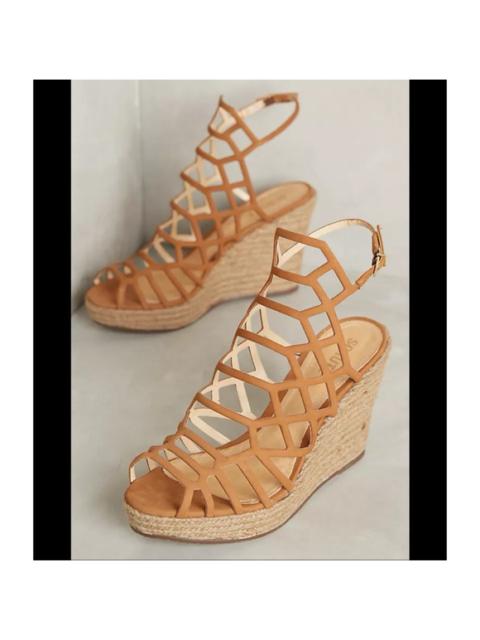 Other Designers Schutz Marilyn Oyster Caged Espadrille Ankle Strap Wedge Platform Heel Sandals