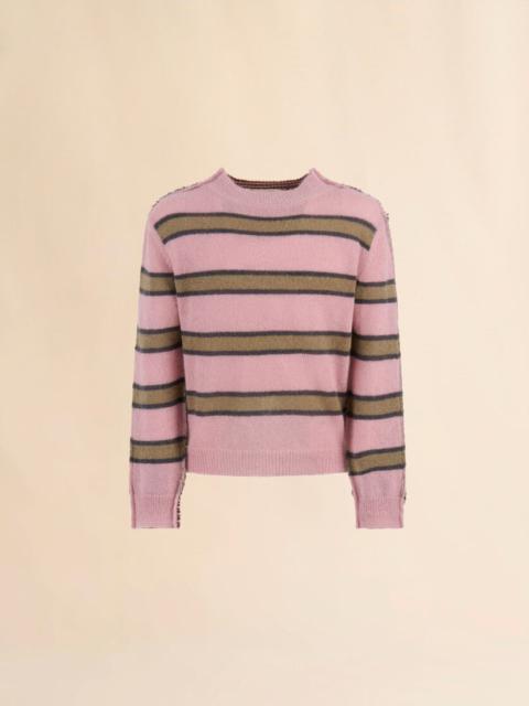 Marni PINK STRIPED MOHAIR AND WOOL HALF-AND-HALF SWEATER