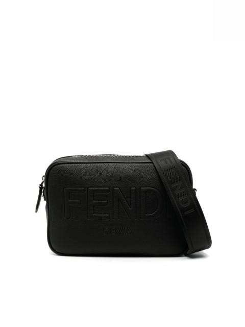 embossed-logo leather body bag