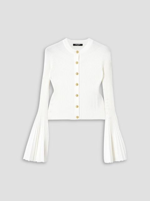 Balmain Pleated ribbed-knit cardigan