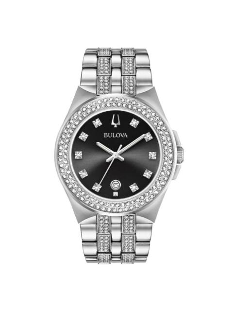 Other Designers Bulova Quartz Crystal Black Dial Men's Watch & Pendant Boxed Set 96K102