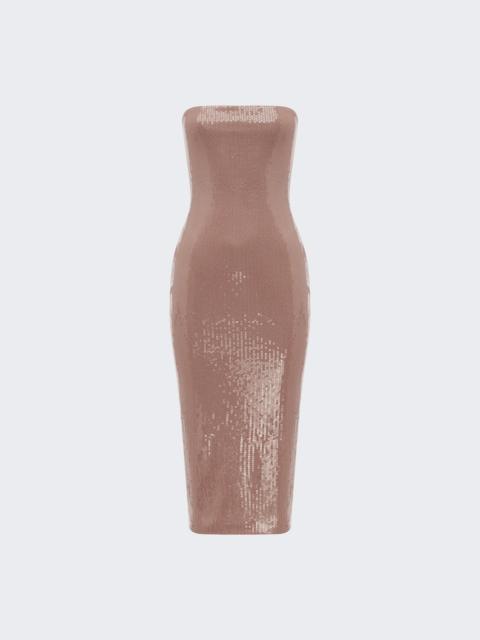 ALEX PERRY Sequin Powermesh Strapless Dress Mocha