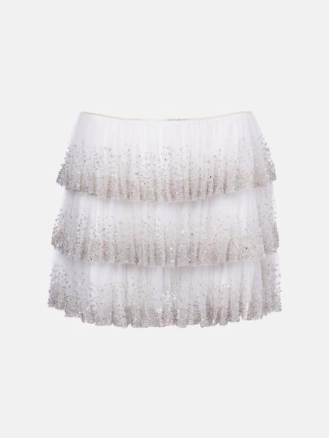 CLIO PEPPIATT Evie beaded tiered tulle miniskirt