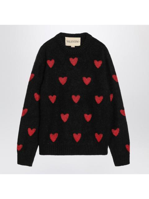 Valentino Valentino Jacquard Heart Pattern Sweater Black/Red Men