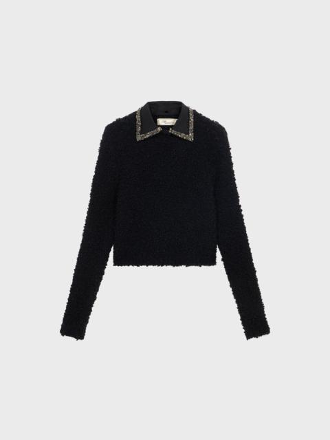 Blumarine BOUCLÉ SWEATER WITH EMBROIDERED COLLAR