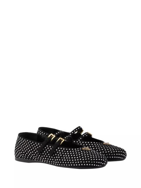 Prada Women's Suede Ballerinas with Crystals