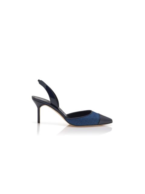 Manolo Blahnik Navy Blue Linen Slingback Pumps