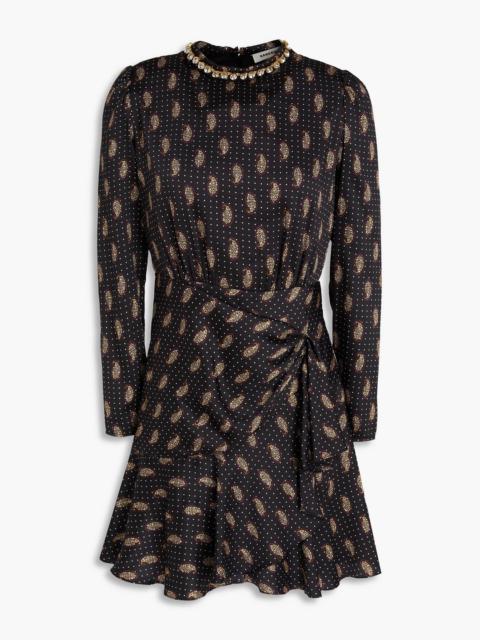 Sandro Crystal-embellished paisley-print satin-twill mini dress